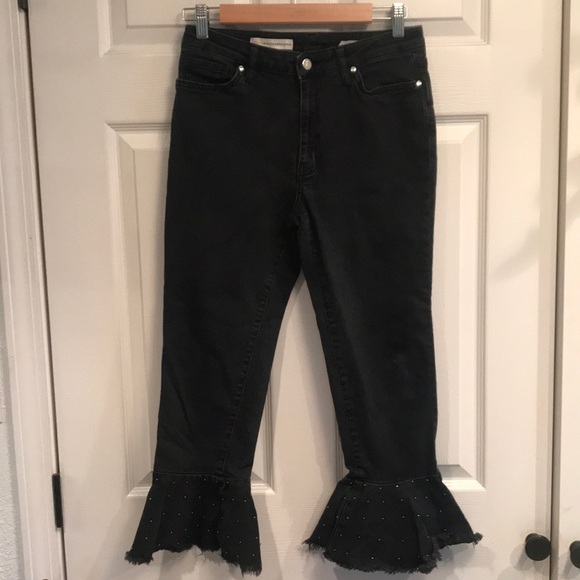 Pilcro & the Letterpress brand size 27 black jeans with distressed flare - Picture 1 of 7